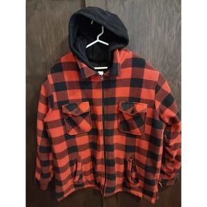 Victory sportswear Mens XL buffalo check fleece zip Hood Jacket satin lining